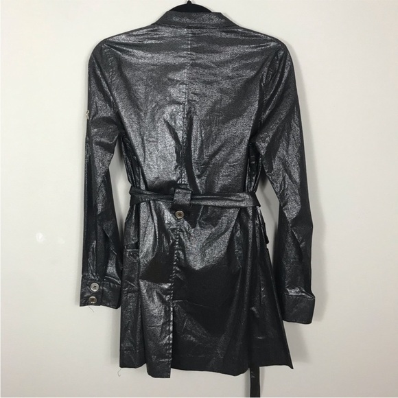 EUC Ceres Black Shimmery Metallic Trench Coat womens M winter fall boho edgy - Picture 2 of 4